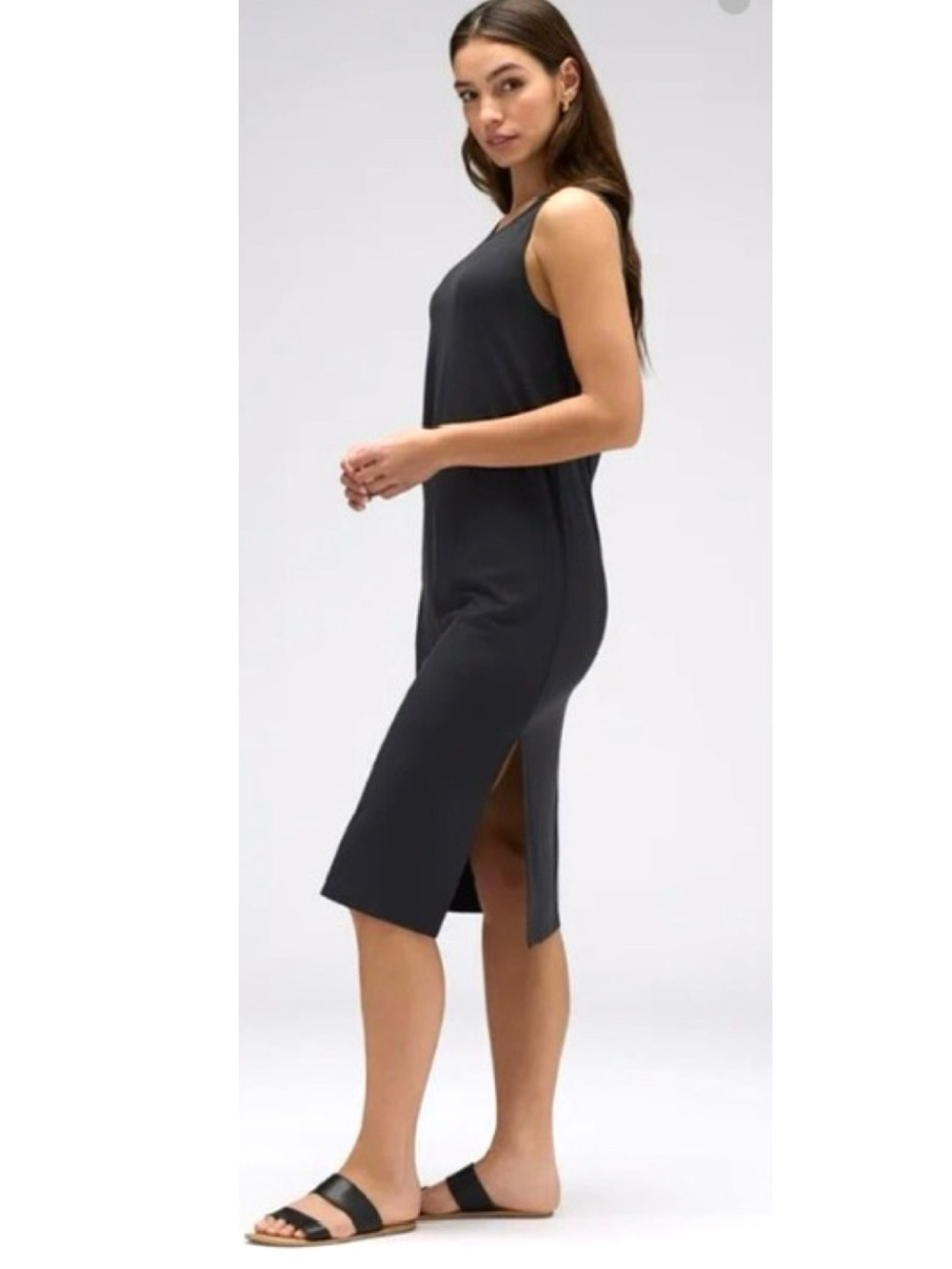 Unbound Merino Travel Midi Dress dark gray minimalist women’s Large - Picture 2 of 9